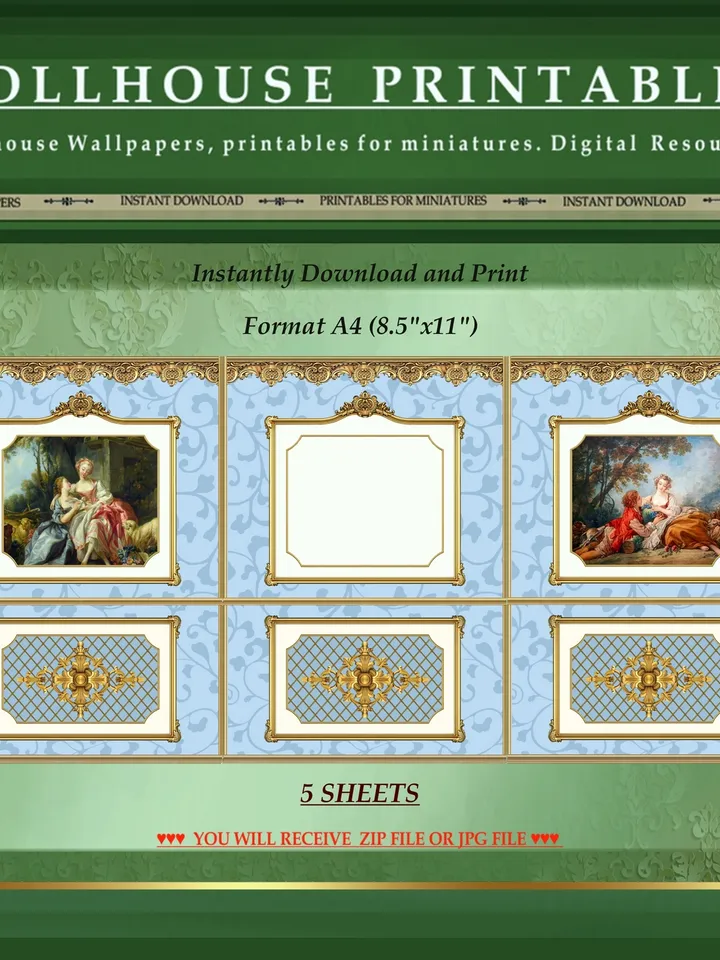 Wallpapers- Set 19-v1 | Printables for Dollhouses and Unique Miniature Projects | Digital Downloads | in Scale 1/12th