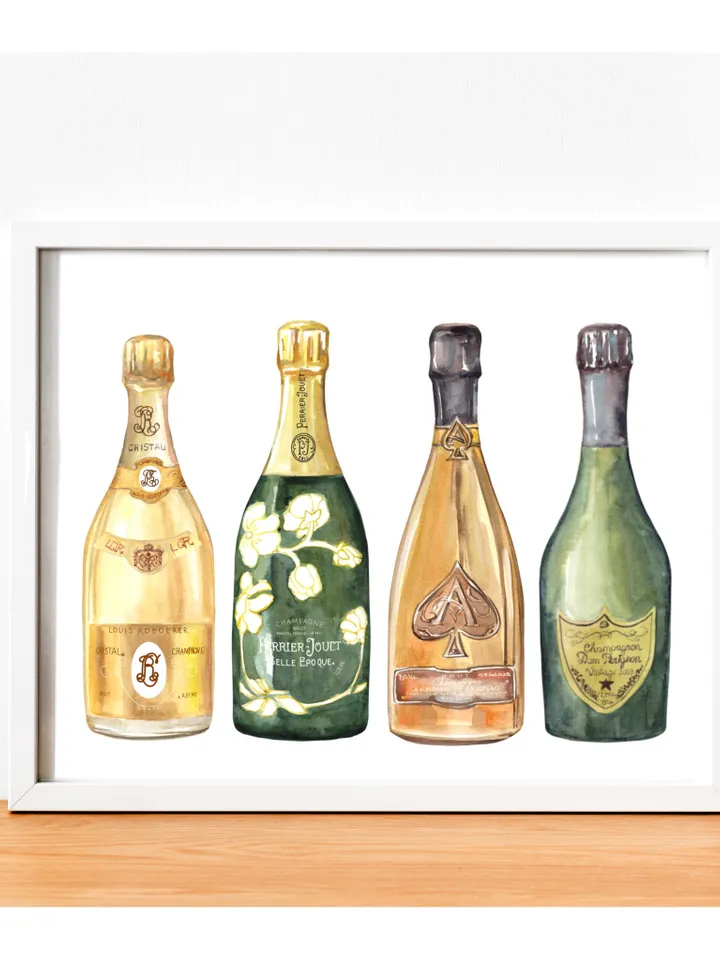 Champagne Watercolor Art Print, Cocktail Print, Bar Cart Art Work, Bar Decor, College Apartment, Wine Cocktail Drink, College Dorm Decor