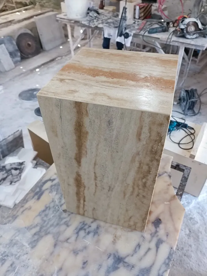 Travertine cube table, nightstand real travertine marble handmade and free shipping end table,side table 23.6" height