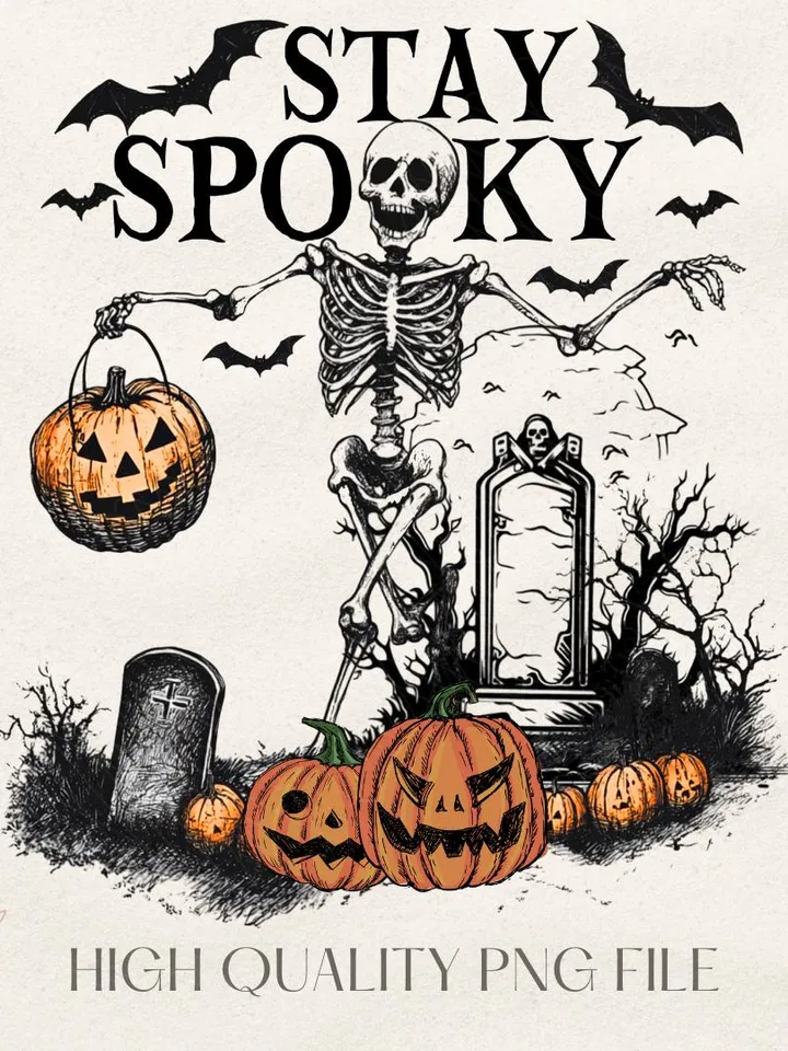 Skeleton Halloween Stay Spooky Png, trendy halloween shirt png Stay Spooky Sublimation File, Halloween PNG Retro Halloween Spooky Season Png
