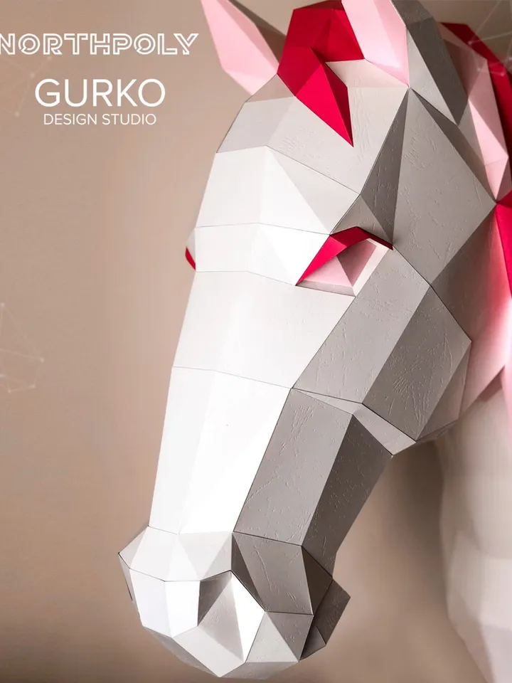 Unicorn Head Papercraft, Digital Template, PDF Download, Gurko, Trophy, 3D Low Poly, Pepakura, DIY Origami, Paper Decor, DIY Gift