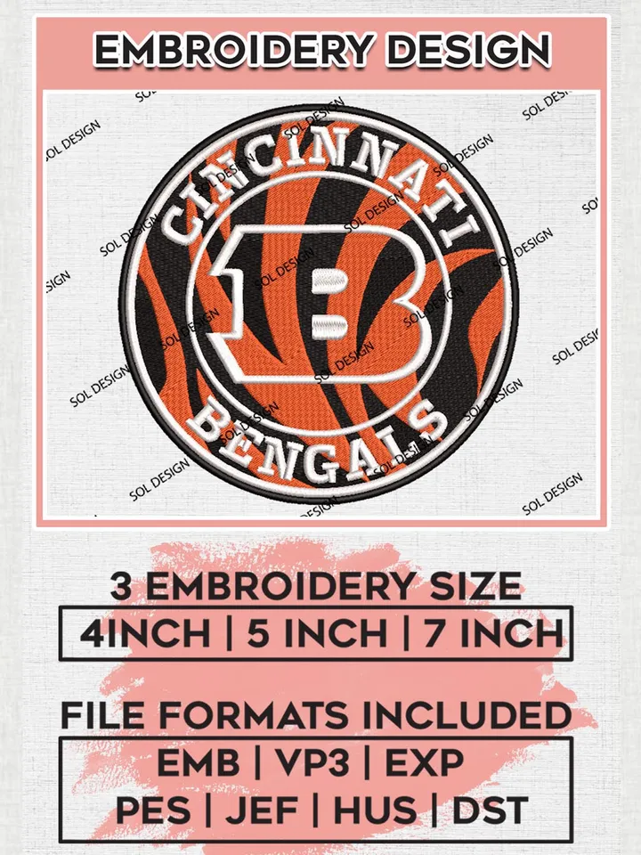 NFL Cincinnati Bengals Circle Logo Embroidery Designs, NFL Bengals, NFL Embroidery Designs, NFL Cincinnati Bengals Machine Embroidery Design, Digital Download