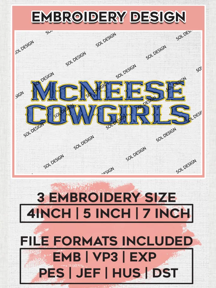McNeese Cowgirls College Football Team Wordmark Logo Embroidery Design Files, NCAA McNeese Cowboys Machine Embroidery, NCAA Teams, 3 sizes, NCAA Machine embroidery designs, Digital Download