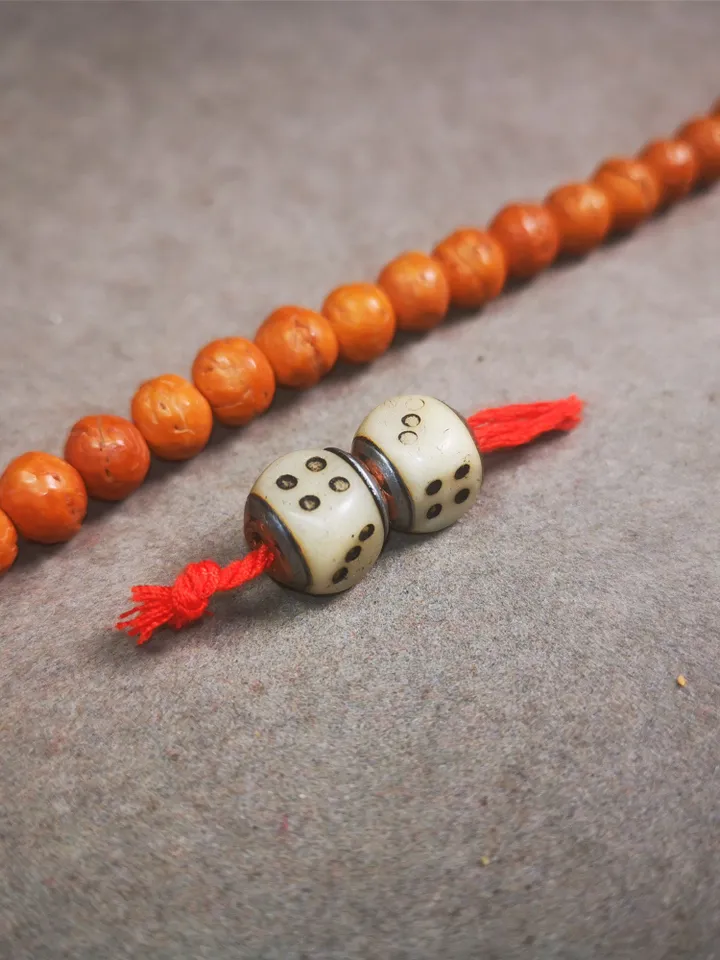 Gandhanra Yak Bone Carved Tibetan Mala Spacer Beads,Dice Marker Beads for Prayer Beads Necklace Accessories,0.43" × 0.4"