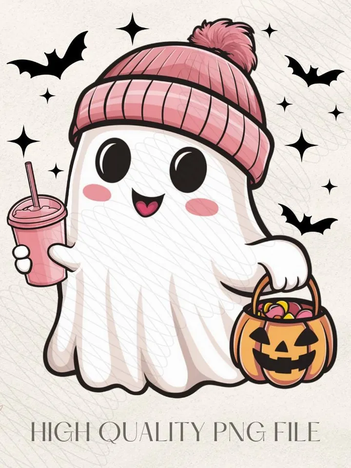 Cute Ghost Png, Halloween Png, Coffee Png, Cute Halloween Png, Spooky Cute Png, Spooky Png, Coquette Png, Kawaii Ghost Png, Baby Ghost Png