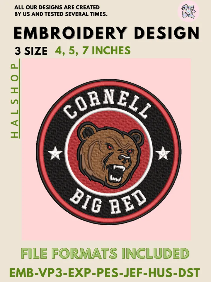 Cornell Big Red NCAA Team Funny Mascot Logo Embroidery Design Files – College Sports Machine Embroidery, 3 Sizes, Digital Instant Download