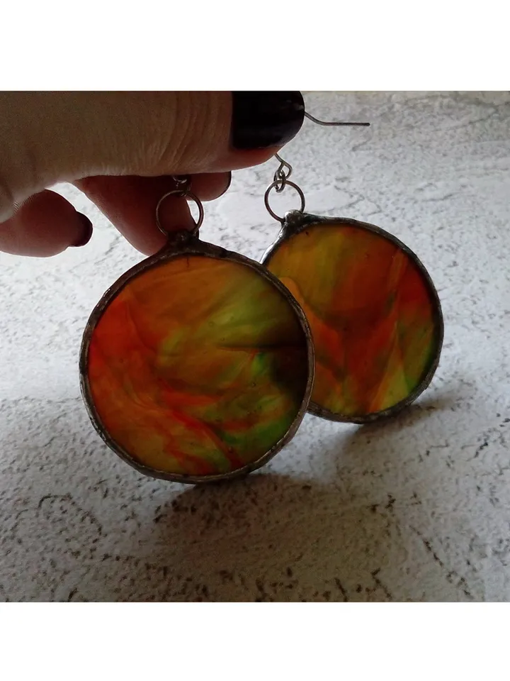 Stained glass green earrings, stainglass cute earrings, Dangle earrings, Geometric earrings, Round stained glass
