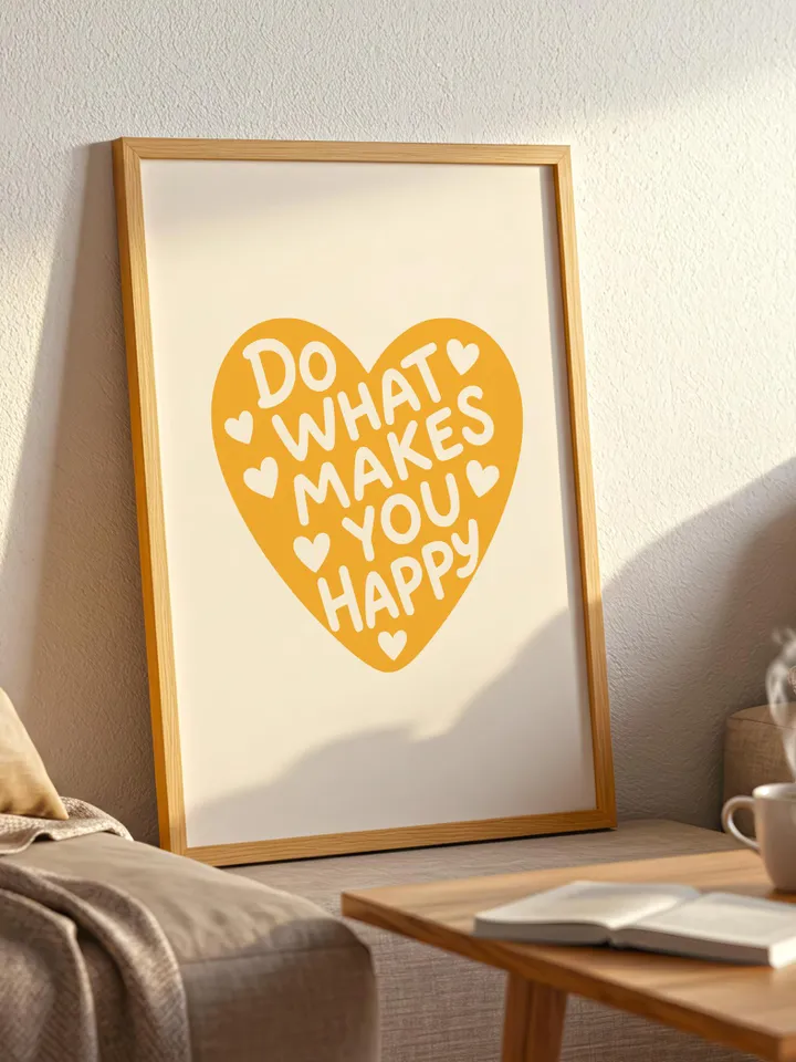 Do What Makes You Happy Yellow Heart Print – Motivational Digital Wall Art, Positive Quote Printable, Self Love Poster, Instant Download
