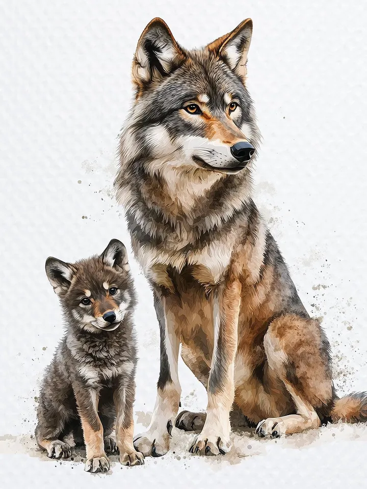 14 Wolf And Baby Wolf PNG Bundle, Little Wolf CubPrintable Watercolor clipart for sublimation, High Quality PNGs, crafting, junk journal
