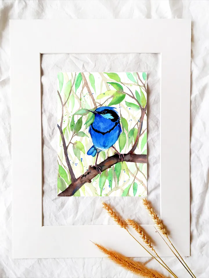 Bluebird Original watercolor, bird painting, wall decor, birds lover gift, 8x11 in handmade art by Anne Gorywine