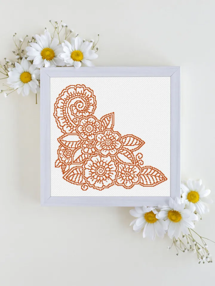 Flower mandala cross stitch pattern download PDF Flower corner cross stitch chart, Floral mandala pattern digital PDF, Flower ornament #M37