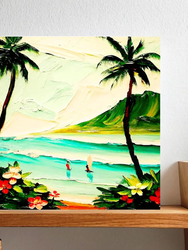 Surfing Painting Hawaii Art Palm Trees Original Art Seascape Impasto ...