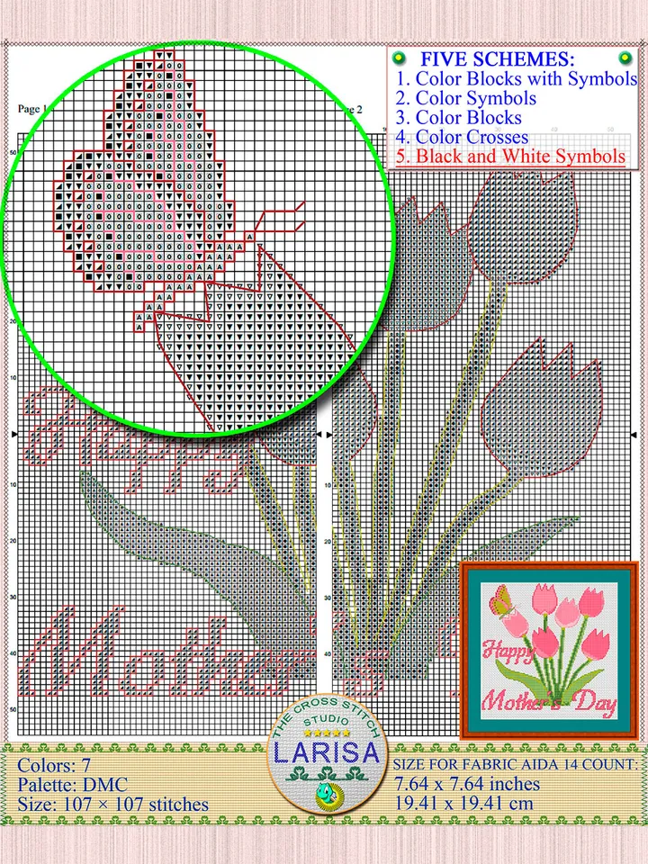 Happy Mother’s Day Cross Stitch Pattern | Tulips