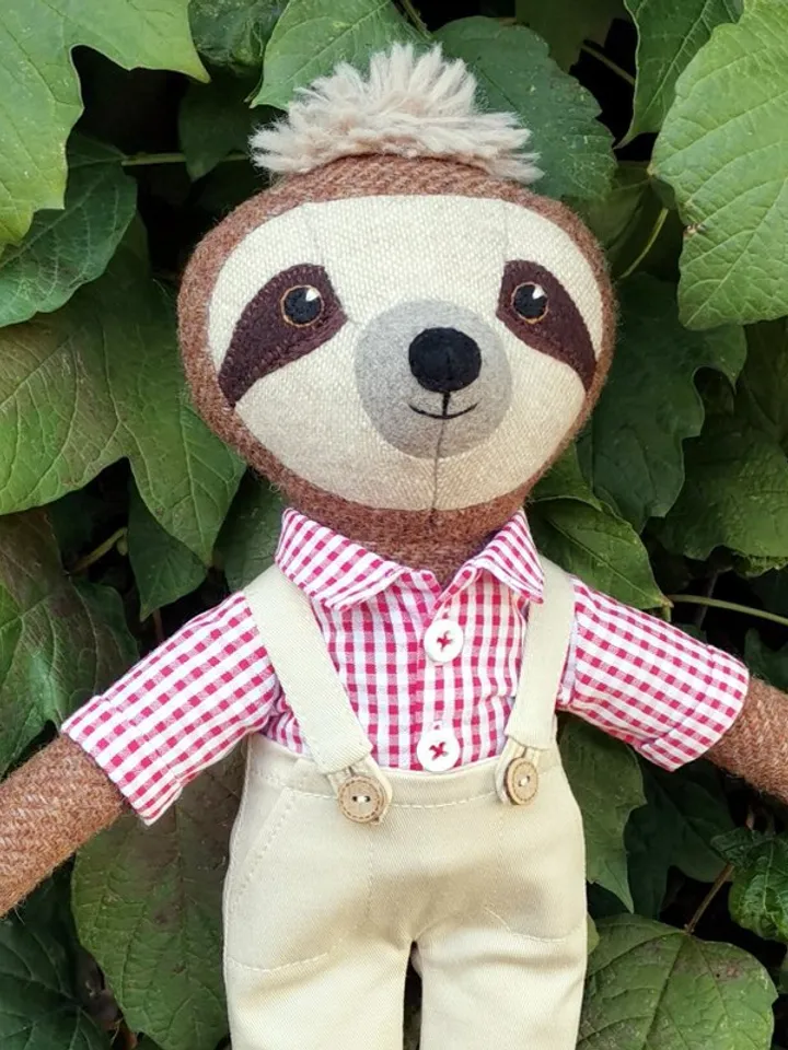 Brown sloth toy, handmade wool soft doll, stuffed fabric toy, textile sloth doll