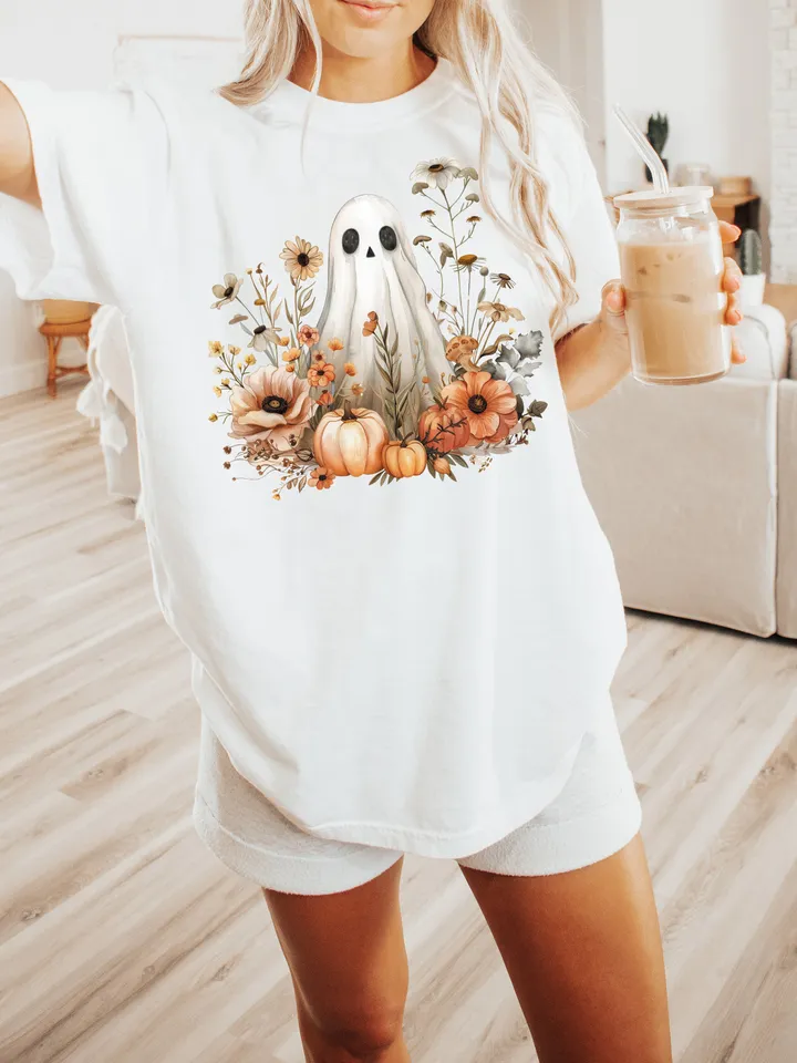 Halloween PNG, Spooky Ghost, Autumn sublimation design, Fall PNG, Pumpkins, leaves PNG, Watercolor Sublimation, Instant download, Ghouls
