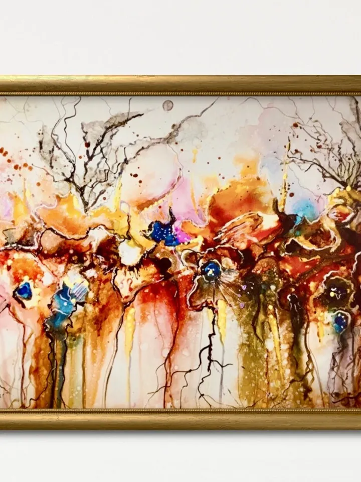 Photo paper poster from my original mix media artwork on yupo paper,colourful floral fantasy wall decoration,unique gift.