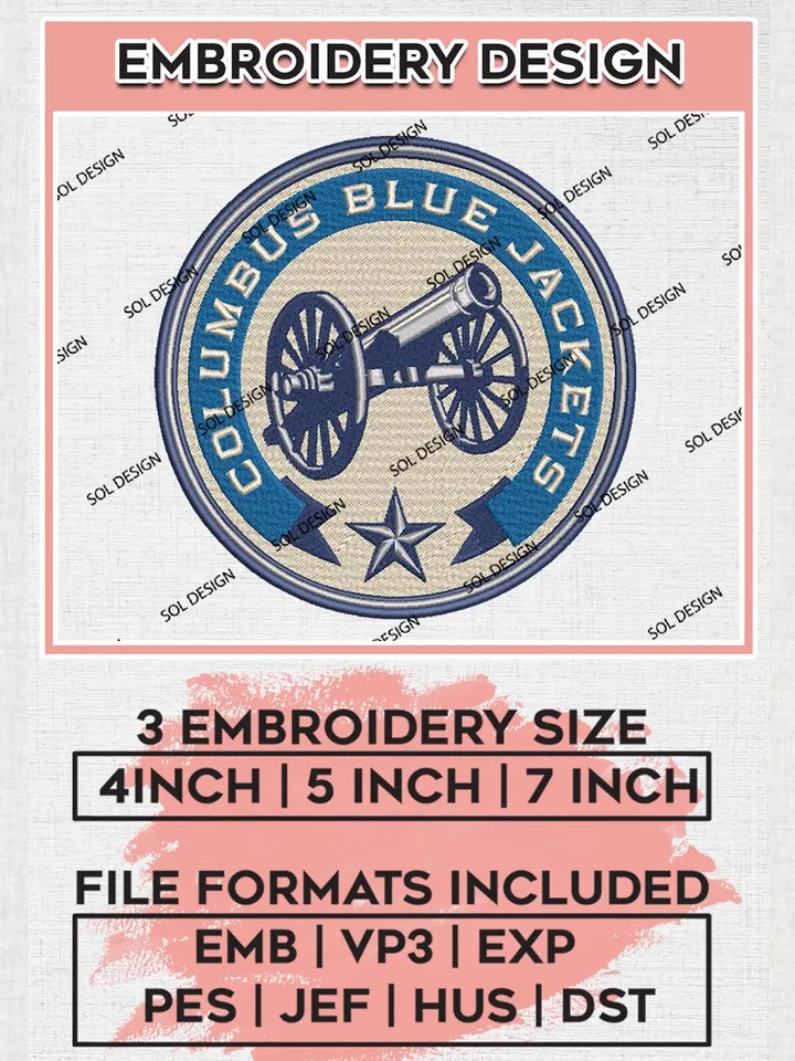 NHL Columbus Blue Jackets Round Logo Embroidery Files, NHL Columbus Blue Jackets Team Embroidery Designs, 3 sizes, NHL Embroidery Designs, NHL Machine Embroidery Designs, Digital Download