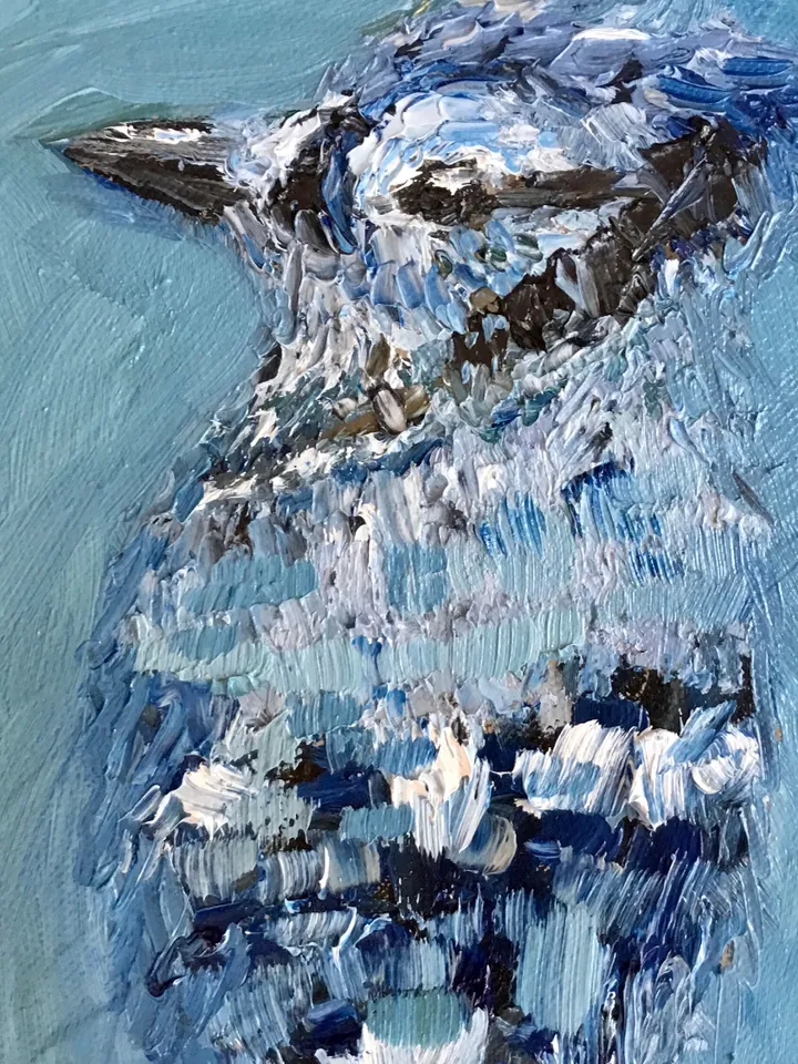 Blue jay bird painting on round canvas,bird wall art,original oil impasto bird painting,round canvas oil painting,gifts home decor.