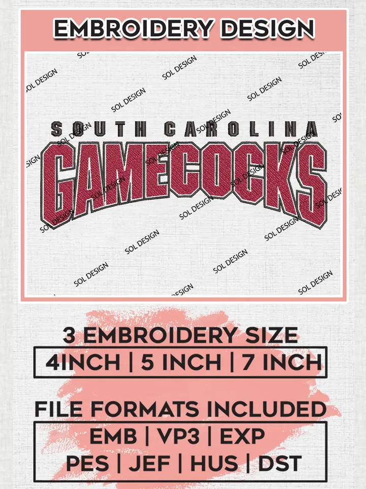 NCAA South Carolina Gamecocks Team Wordmark Logo Embroidery Design Files, NCAA South Carolina Gamecocks Machine Embroidery, NCAA Teams, 3 sizes, NCAA Machine embroidery designs, Digital Download
