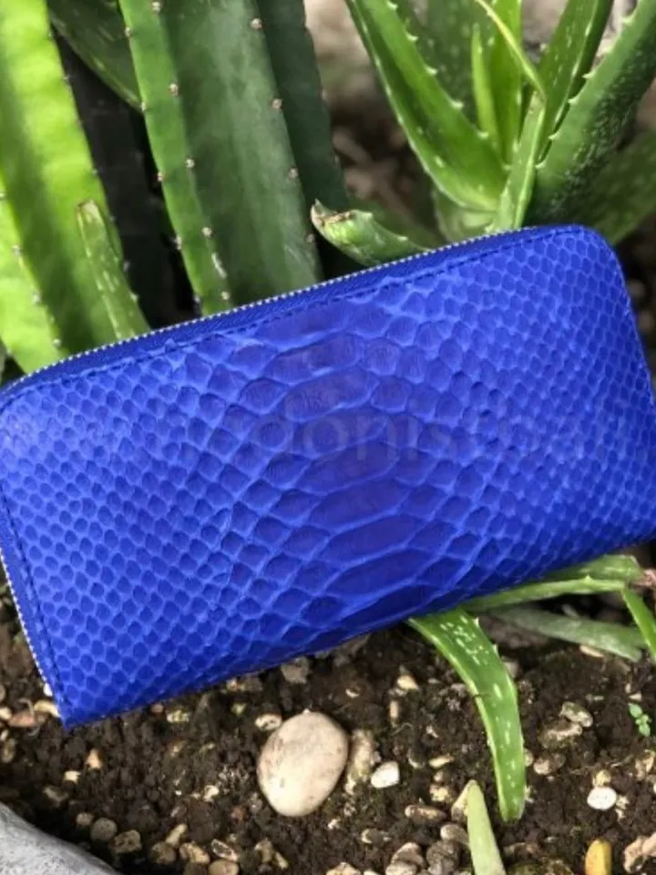 Wallet genuine python skin electic blue color, women wallet, leather lady wallet, classic zip wallet, designer wallet handmade, money wallet