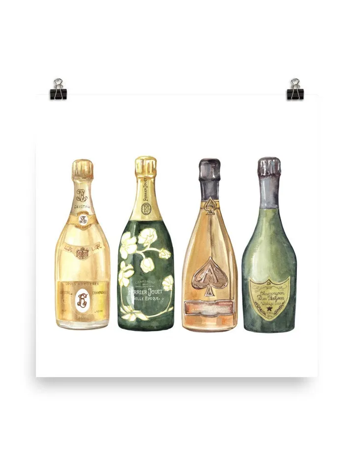 Champagne Watercolor Art Print, Cocktail Print, Bar Cart Art Work, Bar Decor, College Apartment, Wine Cocktail Drink, College Dorm Decor