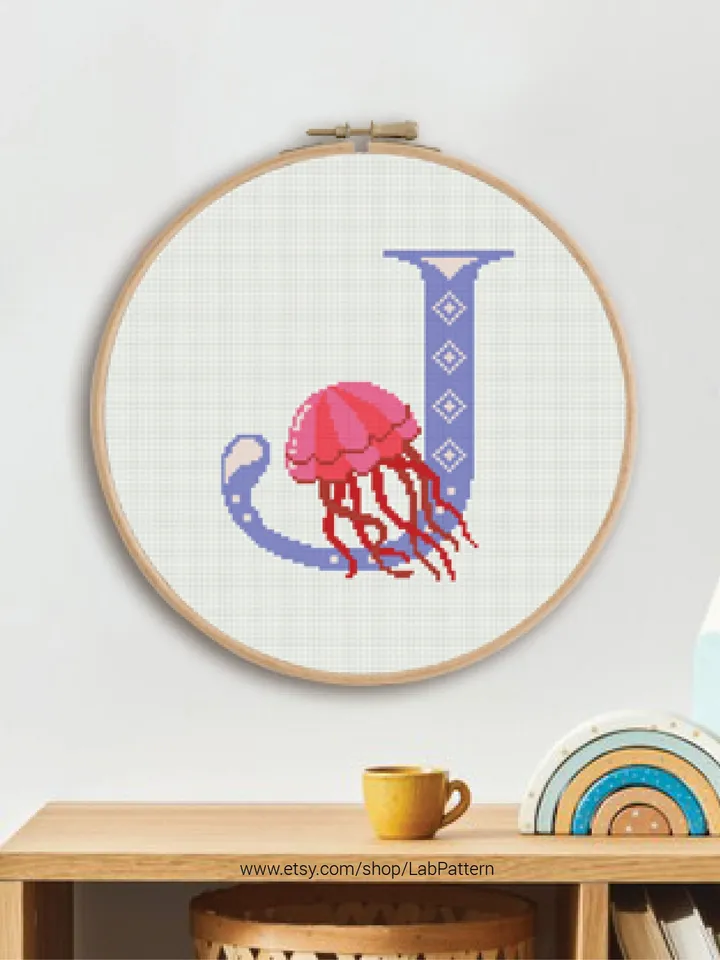 Letter J Jellyfish ABC Cross stitch pattern | Embroidery Pattern | Instant Download | Embroidery Designs
