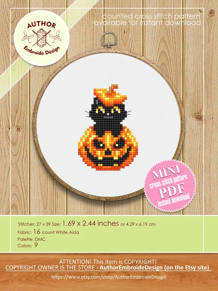 Set Halloween cats cross stitch pattern PDF download Cute black cat embroidery PDF, Ghost cat cross stitch chart, Funny home cat decor #H63