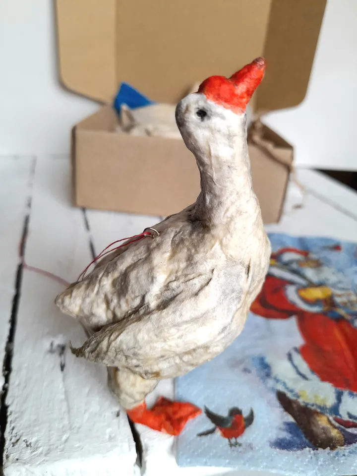 Vintage Inspired Decoration, Goose of Cotton Wool, Anthropomorphic Animal, Cottage Style Ornament, Country Style