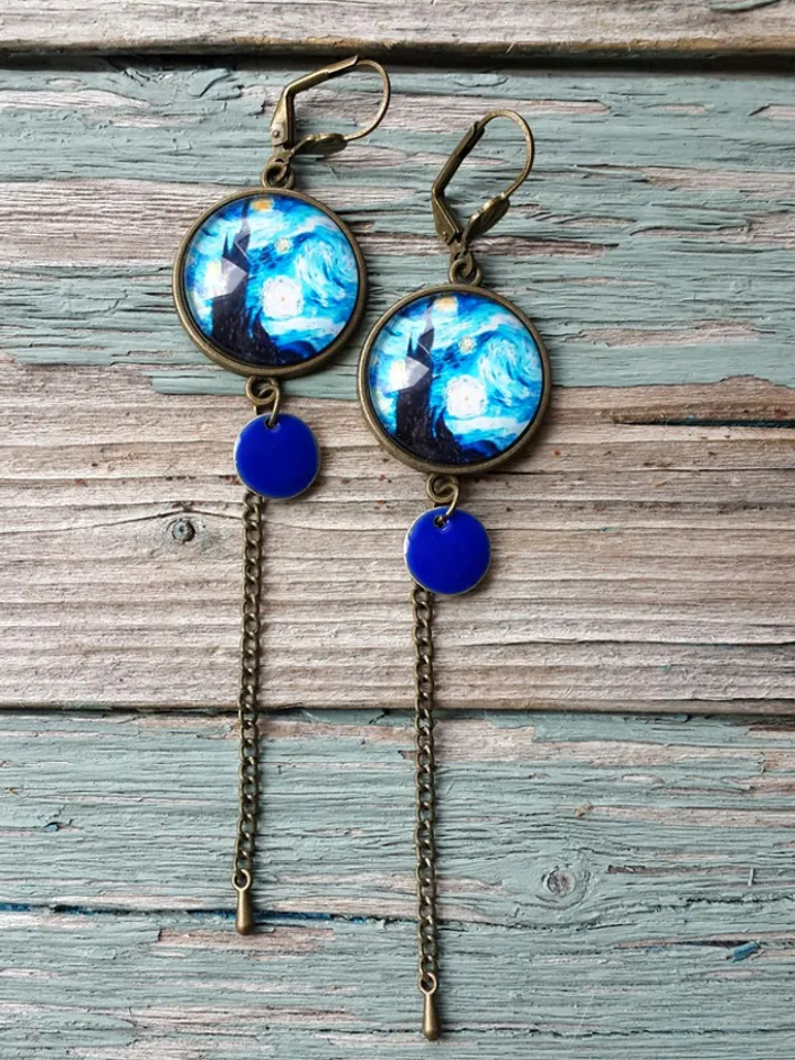 Van gogh earrings, Starry night earrings