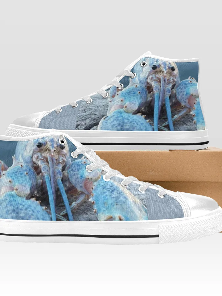 Blue Lobster Meme Shoes, High-Top Sneakers, Handmade Footwear