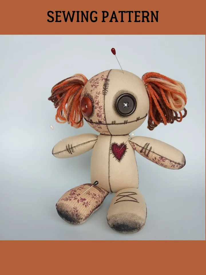 Doll With Button Eyes Sewing Pattern PDF (2 sizez)