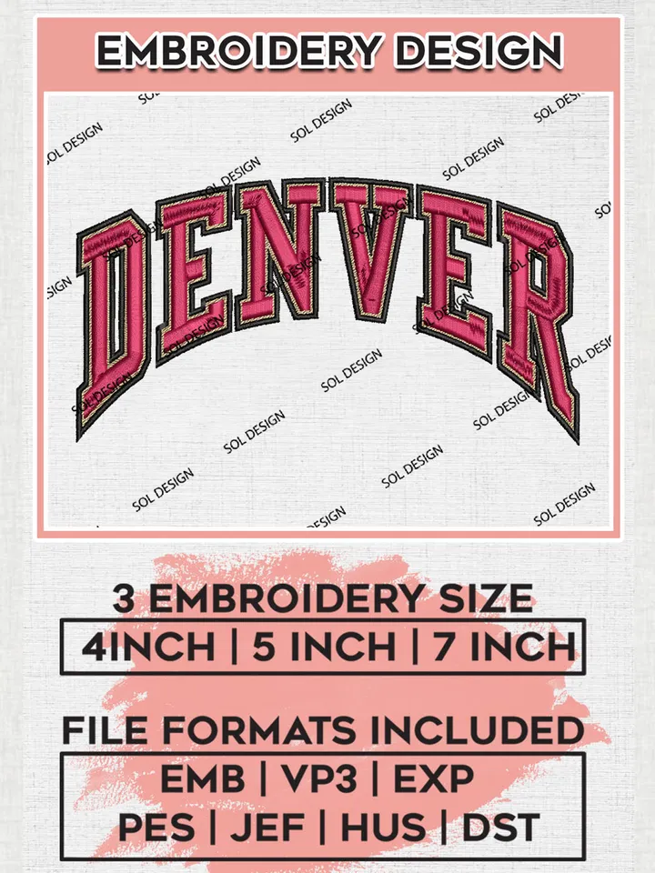 NCAA Denver Team Writing Logo Embroidery Design Files, NCAA Denver Pioneers Machine Embroidery, NCAA Teams, Game Day, 3 sizes, NCAA Machine embroidery designs, Digital Download