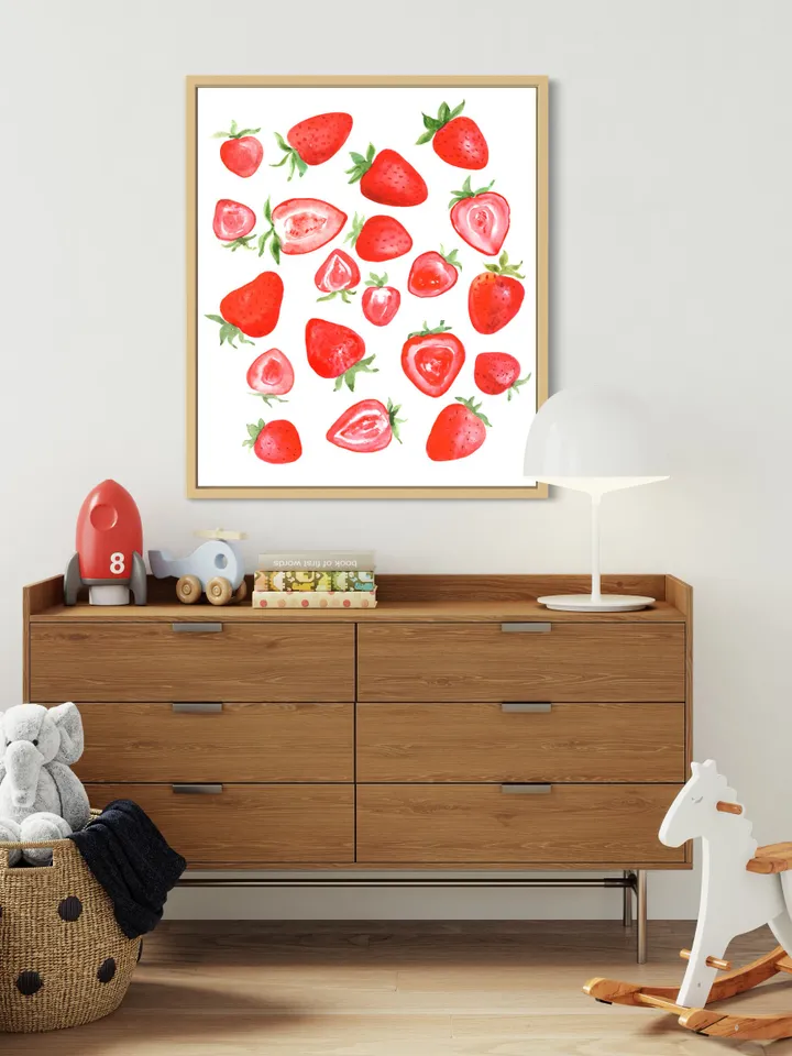 Strawberry Watercolor Painting Wall Art Print, Food Wall Art, Kids Gift, Cute Strawberry, Summer Fruit, Strawberry Pop Art Print, Red Print
