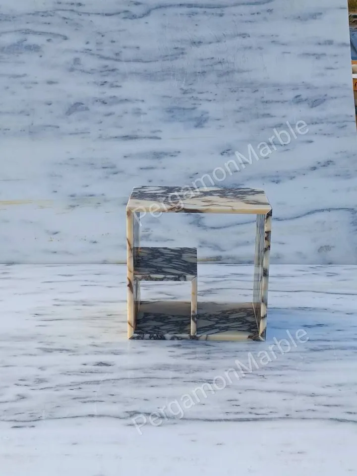 Calacatta Viola Marble End Table Side Table Special design shelf system Nightstand