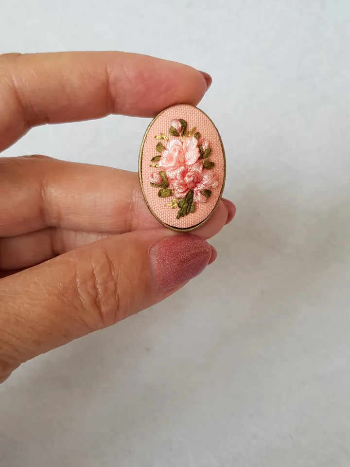 Hand embroidery jewelry, ribbon embroidered brooch for her, art 22