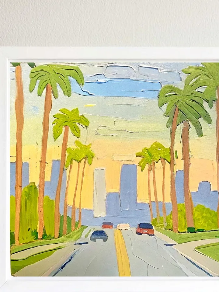 Los Angeles Painting Street Original Art Impasto Scene Sunset Boulevard Impressionist Oil Painting Palm Trees Car Cityscape Art Gift