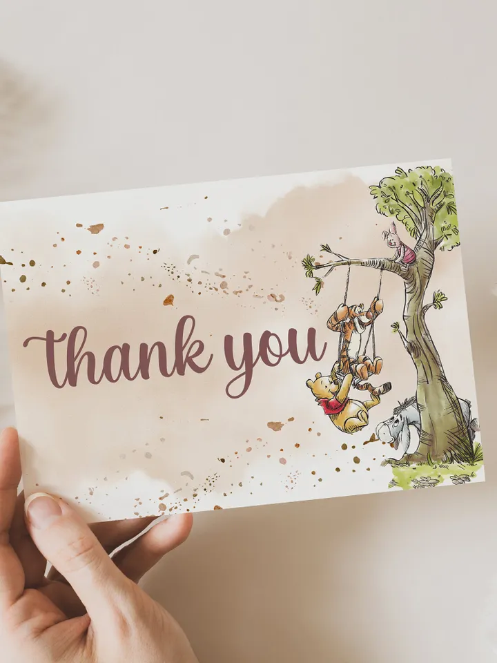 Editable Thank you card Hundred Acre Wood First Birthday party thank you; Winnie the Pooh Party; Classic Pooh Party Birthday ; wp6