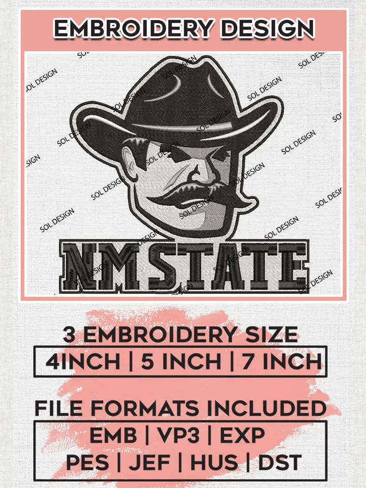 NM State Aggies Team Head Mascot Logo Embroidery Design Files, NCAA New Mexico State Aggies Machine Embroidery, NCAA Teams, Game Day, 3 sizes, NCAA Machine embroidery designs, Digital Download