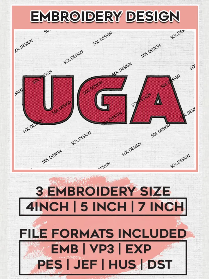 NCAA UGA Bulldogs Team Logo Embroidery Design Files, NCAA Georgia Bulldogs Machine Embroidery, NCAA Teams, 3 sizes, NCAA Machine embroidery designs, Digital Download