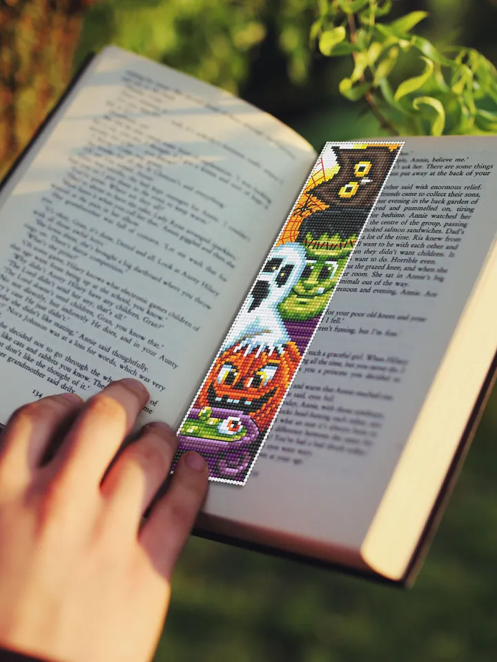Halloween bookmark cross stitch pattern download PDF Handmade bookmark Halloween embroidery, Kawaii Halloween digital, Book lover gift #B52