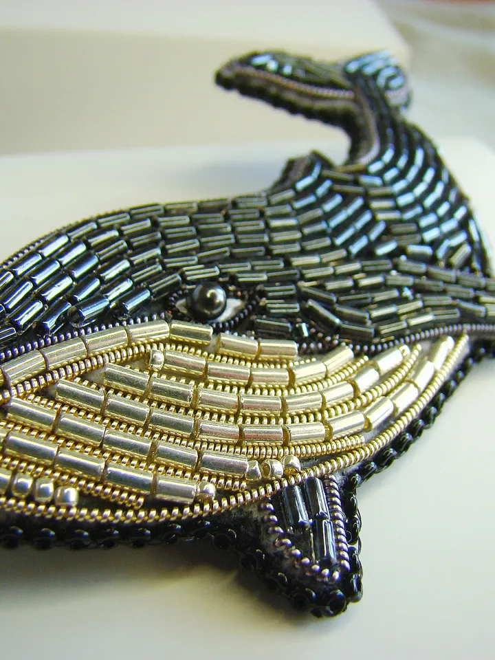 Brooch Whale, beaded brooch, embroidered brooch, handmade design, custom brooch, fish brooch