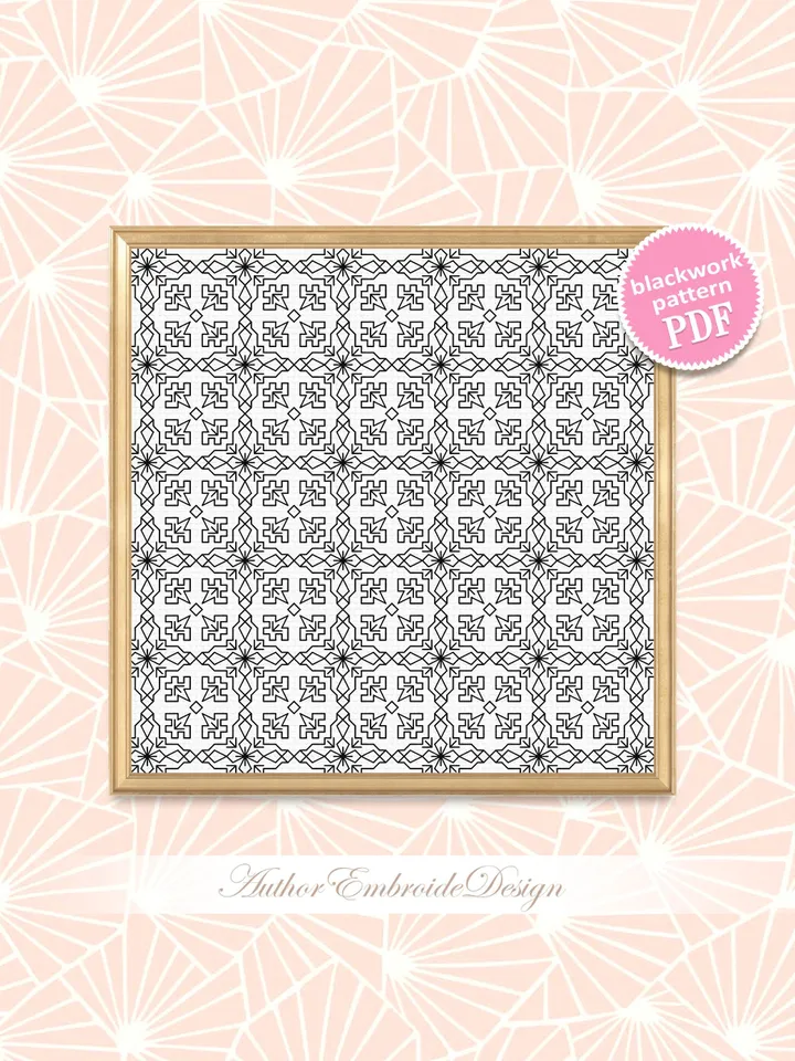 Geometric blackwork pattern PDF Monochrome backstitch repeating pattern embroidery, Blackwork embroidery download PDF Seamless ornament #W18