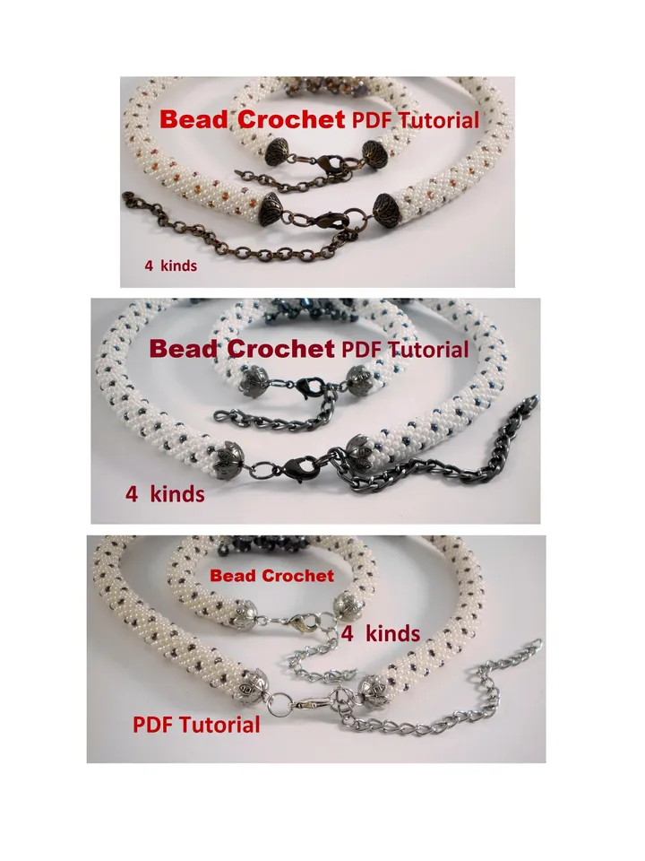 Bead crochet rope pattern for beading «Secret» necklace and bracelet 4 kinds, Tutorial, DIY, beading, Instant Download, PDF fail
