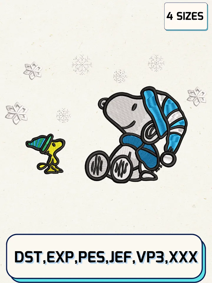 Snoopy and Woodstock Christmas Embroidery Design,Christmas Embroidery Designs,Machine Embroidery Files,Snoopy Embroidery Design,4 Sizes