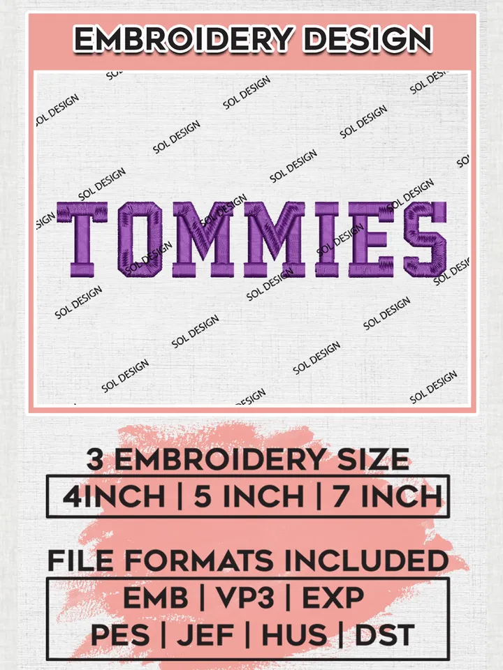 NCAA Tommies Football Team Game Day Logo Embroidery Design Files, NCAA St Thomas Minnesota Tommies Machine Embroidery, NCAA Teams, Game Day, 3 sizes, NCAA Machine embroidery designs, Digital Download