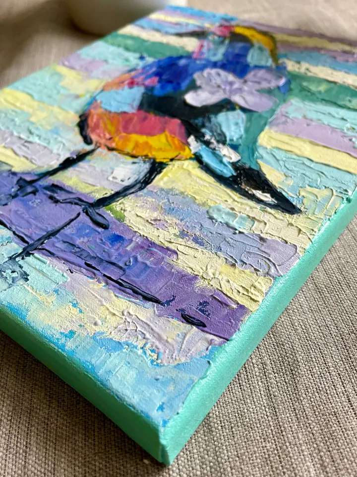 Seagull painting, Original bird oil painting on canvas, Wildlife wall art, Small animal artwork