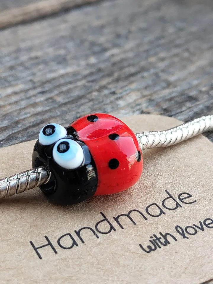 LARGE HOLE BEADS Ladybug charm bracelet Dread beads Dreadlock jewelry Loc Jewelry Big hole beads Glass Ladybug beads Ladybug ornament