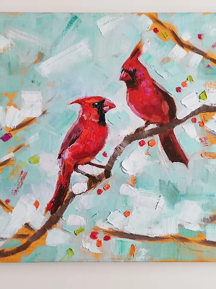 Cardinal Painting Original Art Oil Painting Birds Artwork Canvas Art