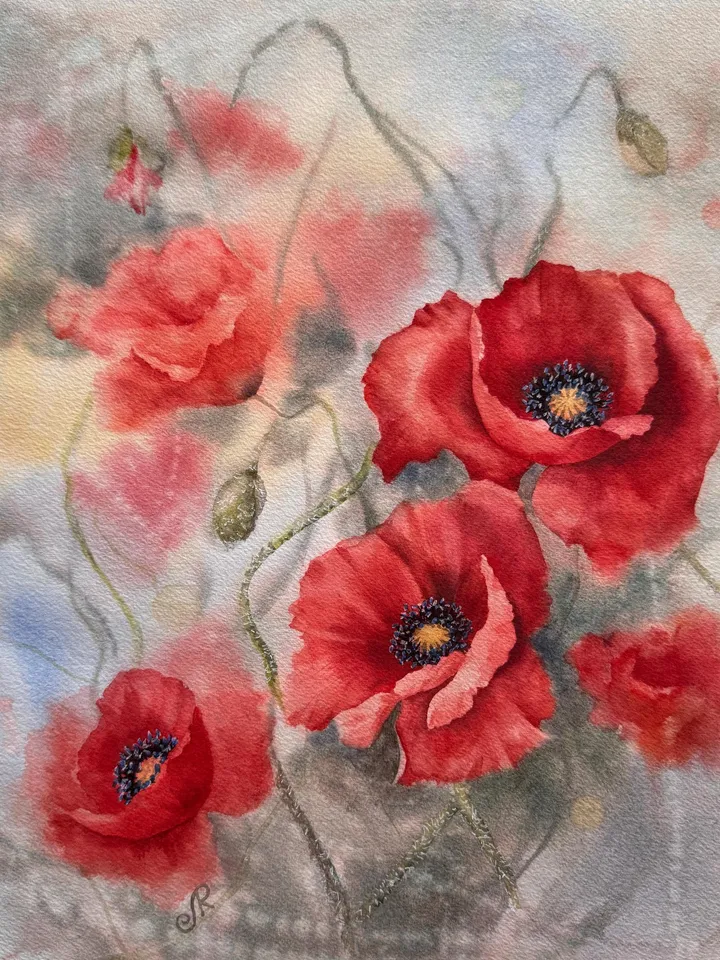 Poppies Painting Flowers Original Painting Wildflowers Watercolor Art Meadow Wall Art