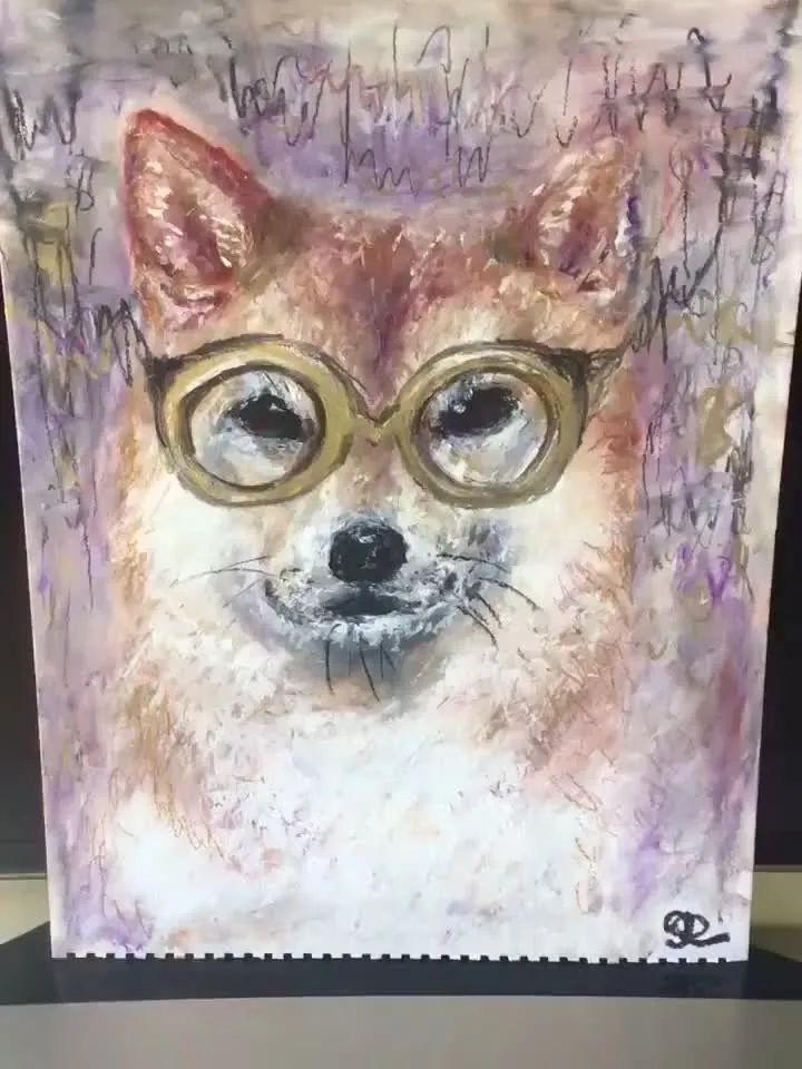 Shiba Inu - my best financial adviser,shiba inu dog original oil pastel painting on specialized paper,funny dog art,wall hanging,unique gift